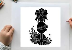 Silhouette of easter eggs with bow and flowers