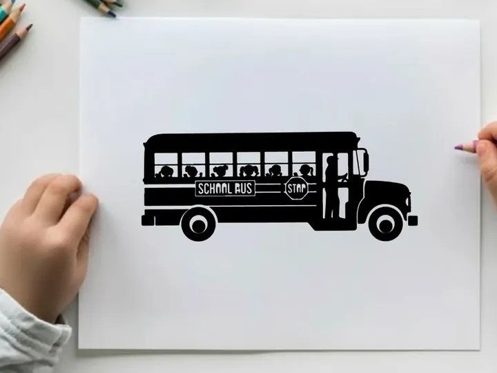 School bus silhouette with children inside