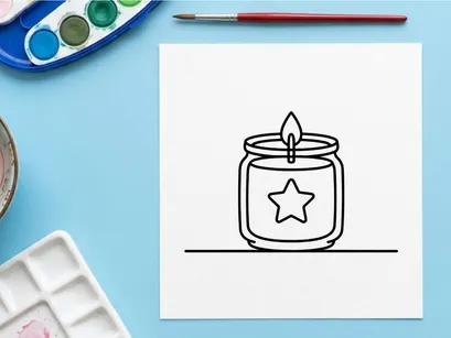 Icono de vela de Halloween con diseño de estrella. Arte lineal minimalista de una vela navideña encendida.