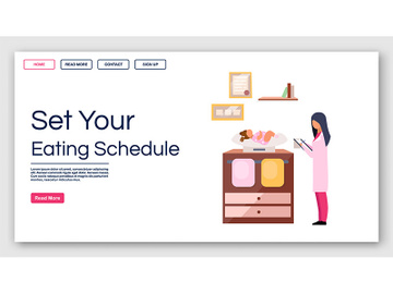 Kids eating schedule landing page vector template preview picture