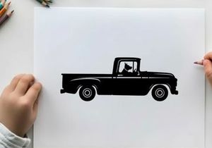 Silhouette of a classic pickup truck with a driver