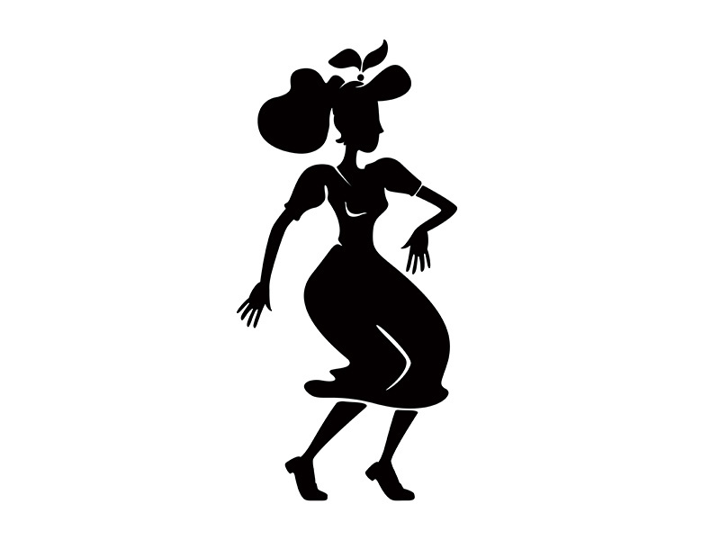 Rockabilly woman black silhouette vector illustration