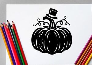 Ilustración de calabaza de Halloween estilizada con sombrero de copa para decoración otoñal
