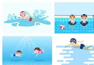 15 Cute Little Kids Swimming Vector Illustration