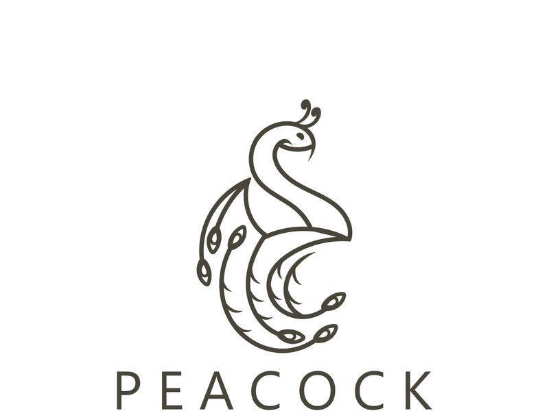 Peacock logo line art elegant concept icon design template flat vector illustration