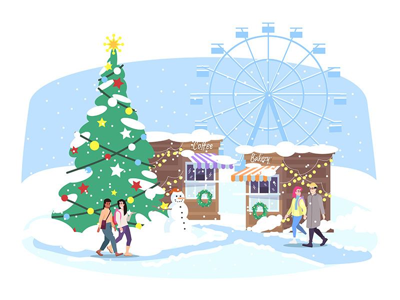 Christmas funfair flat vector illustration