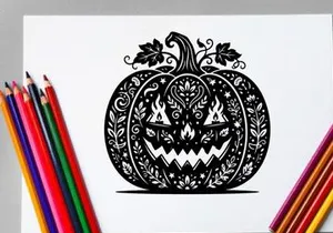 Halloween Pumpkin with Menacing Jack-o'-Lantern Face for Fall Decor