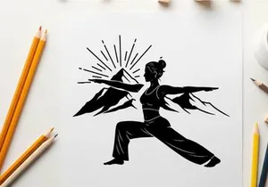 Silhouette of a woman practicing yoga at sunrise