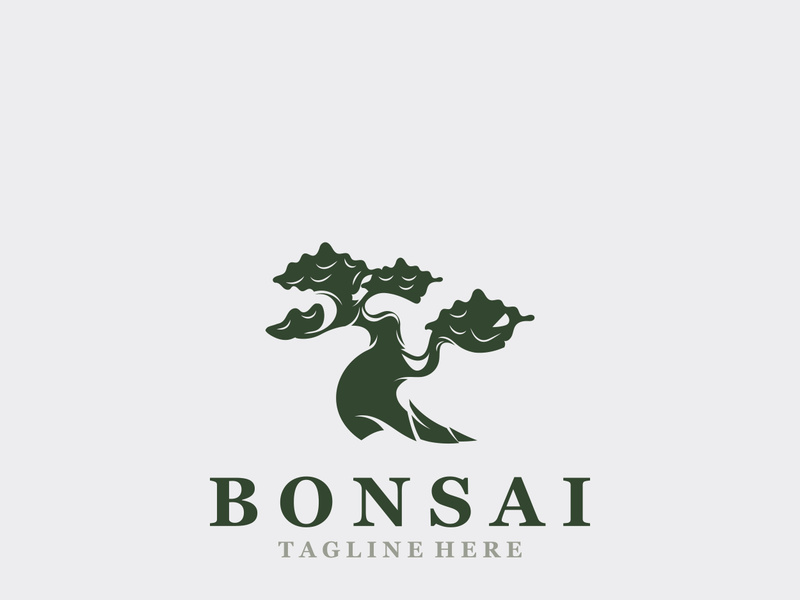 Bonsai Tree Logo Design template. vintage  illustration of aesthetic bonsai plants culture