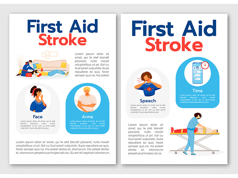 First aid for stroke flat vector brochure template