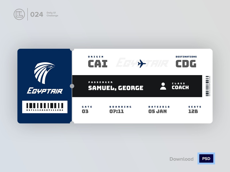 Boarding Pass / ticket | Daily UI challenge - Day 024/100