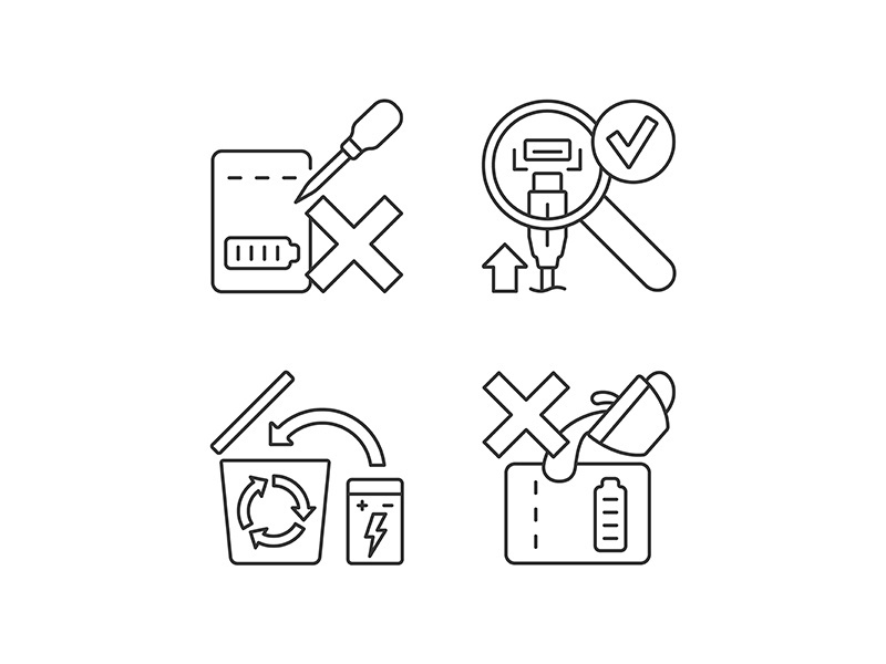 Portable charger guidelines linear manual label icons set