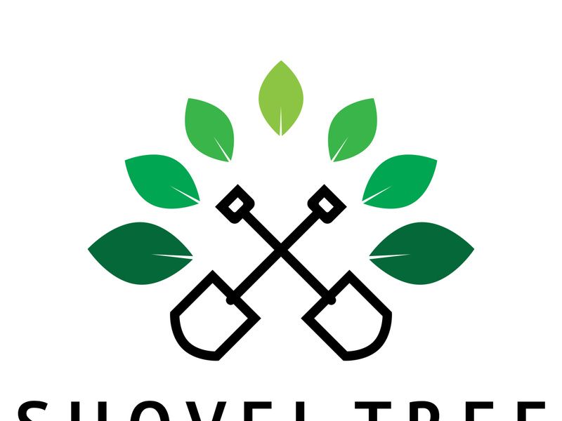 Shovel logo for agriculture, excavation,building, mining foundation. gardening vector set design with leaves