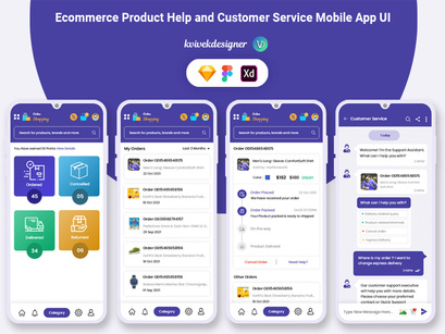Ecommerce Product Help and Customer Service Mobile App UI Kit