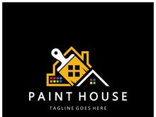 logo icon illustration house paint with a blend of brushes and rollers for house wall paint design, minimalist house, painting, interior, building, property business, wallpaper, vector concept