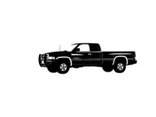 Silhouette of a pickup truck with a long bed and four doors