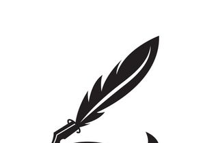 Feather quill design icon and logo illustration classic stationery