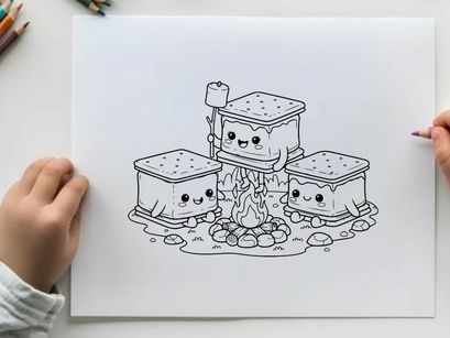 Cute marshmallow toasting campfire vector illustration