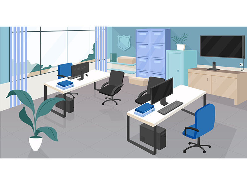 Police department office flat color vector illustration