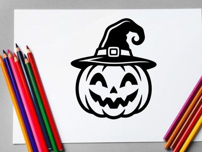 Halloween Pumpkin with Witch Hat for Fall and Holiday Decor