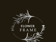 Floral frame flower round shape emblem logotype isolated on white background, leaves luxury linear logo circle style boutique