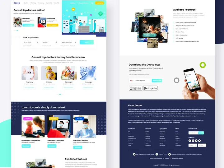 Hospital Management Website Landing Page Mockup