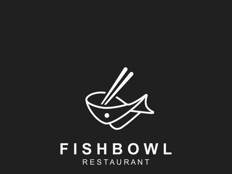 Fish Bowl logo with Chopstick, Japanese restaurant Poke Sushi Seafood unique design