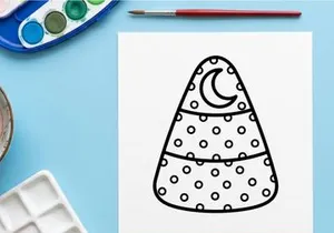 Halloween candy corn coloring page. Festive holiday treat illustration for kids.