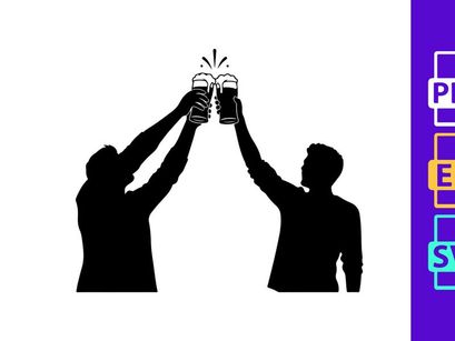 Two people toasting with beer glasses celebration success silhouette
