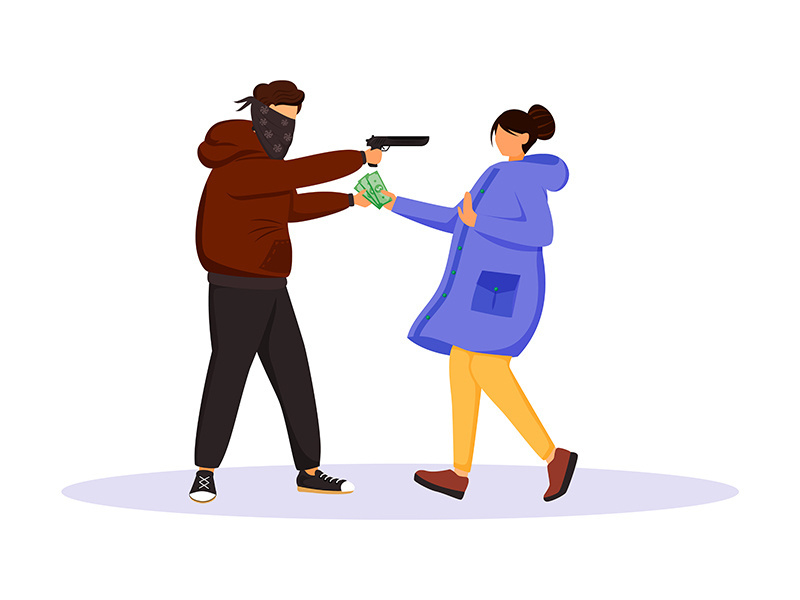 Armed street robbery flat color vector faceless character