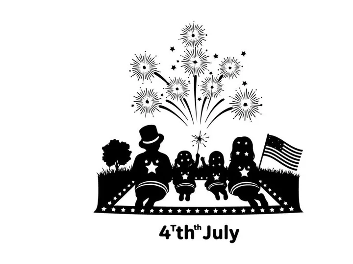 4th of july celebration silhouette with fireworks and family