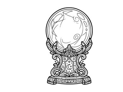Crystal ball line art illustration. Magical fortune teller orb for Halloween design.