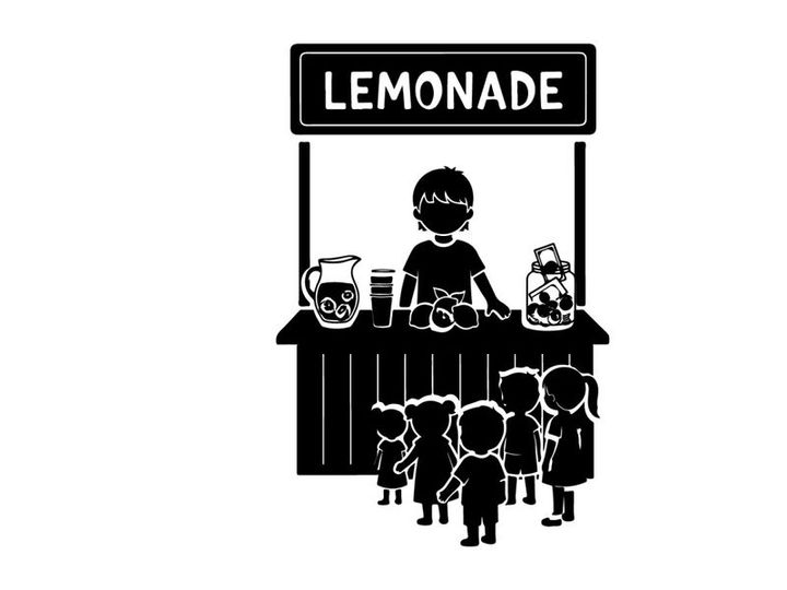 Silhouette of a child selling lemonade to kids