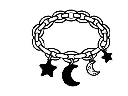 Ilustrasi gelang pesona surgawi. Ikon perhiasan bulan dan bintang pada rantai.