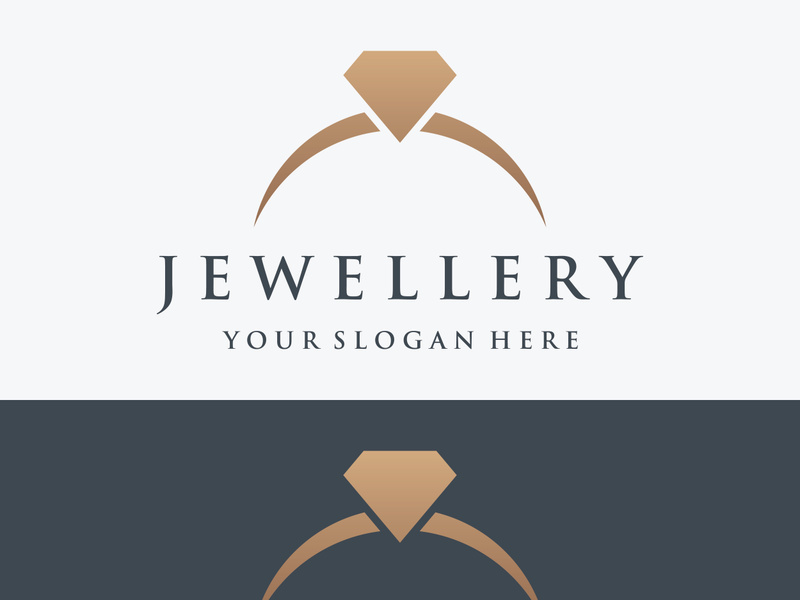 Abstract logo of jewelry ring with luxury diamond or gems.Isolated black and white background.Logo can be for jewelry brand and sign.
