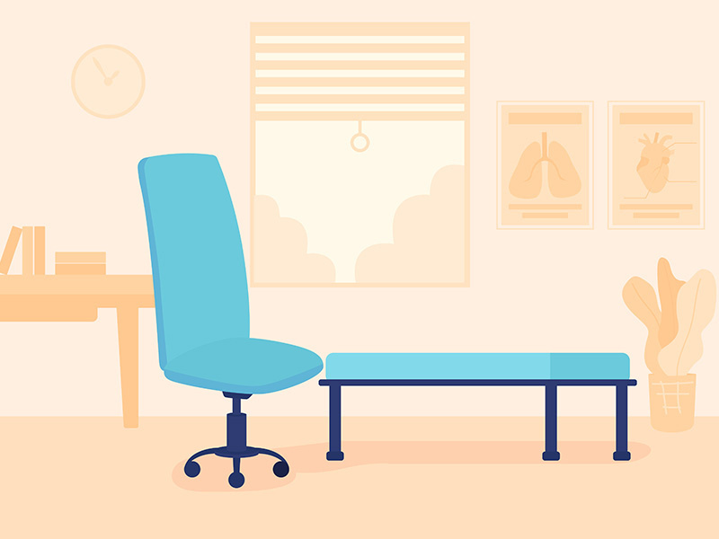 Furnished psychotherapy room flat color vector illustration