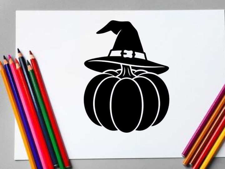 Halloween Witch Hat and Pumpkin Illustration for Fall Decor