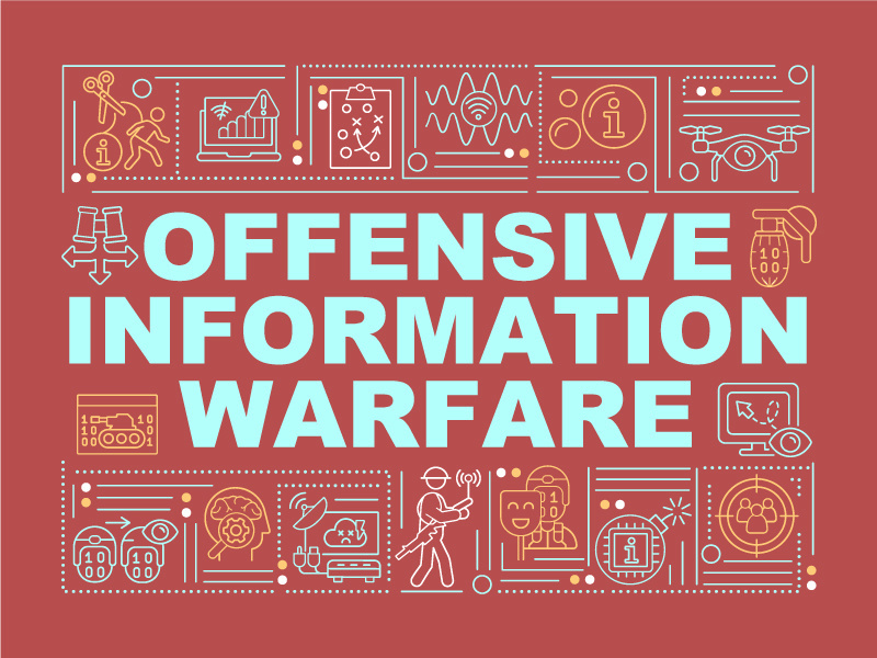 Offensive information warfare word concepts red banner