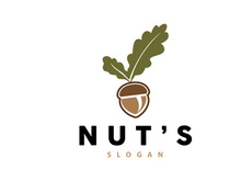 Acorn Logo, Nut Design With Oak Leaves Simple