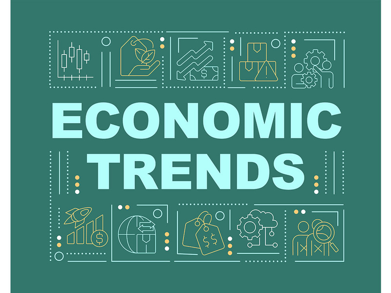 Trends in economy word concepts green banner