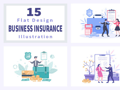 15 Business and Investment Insurance Flat Design Illustration