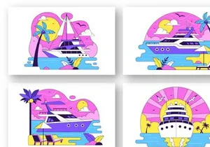 10 Luxury Yacht Tropical Illustration