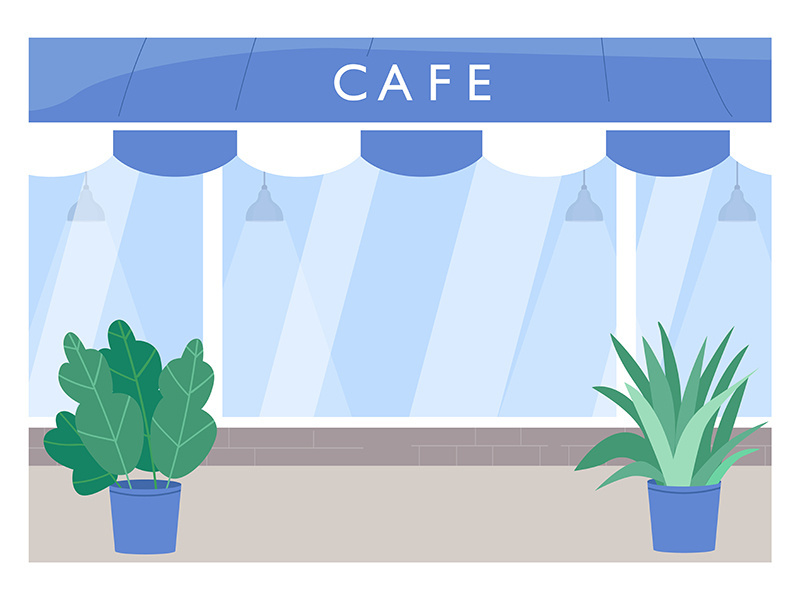 Cafe exterior flat color vector illustration