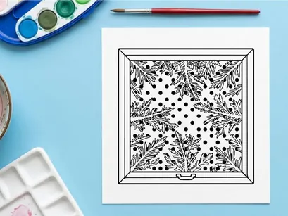 Christmas window decoration with festive holly leaf pattern and polka dot design.