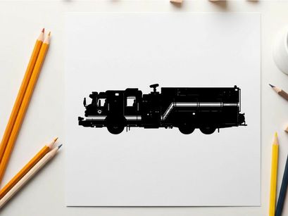 Silhouette of a large fire truck with a tanker