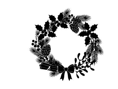 Christmas wreath silhouette with pinecones and ribbons