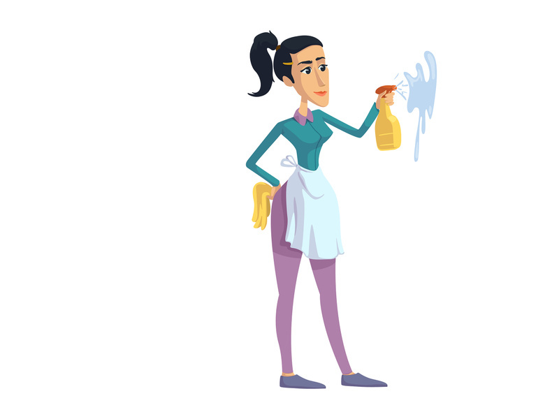 Woman cleaning, perfectionist housewife flat cartoon vector illustration