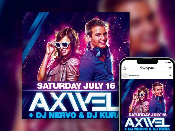 Free Bold Magnificent Dual DJ Party Instagram Post Template