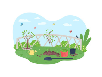 Gardening 2D vector web banner, poster preview picture