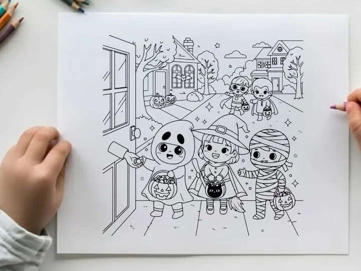 Halloween kids trick or treat vector illustration flat design